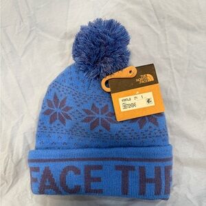 NWT The North Face Kids Cabin Ski Tuke Blue Snowflake Beanie Size Small